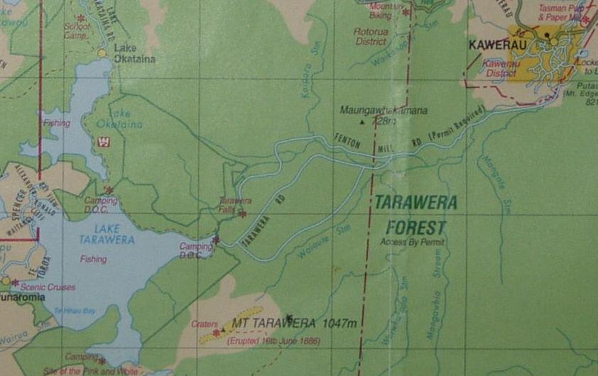 De forest road naar Lake Tarawera